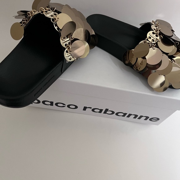 PACO RABANNE GOLD SPARKLE SANDALS $460 - Picture 7 of 12